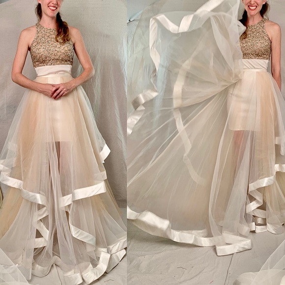 Terani Couture Two-Piece Tulle and Satin Rhinestone Gown - Picture 4 of 10